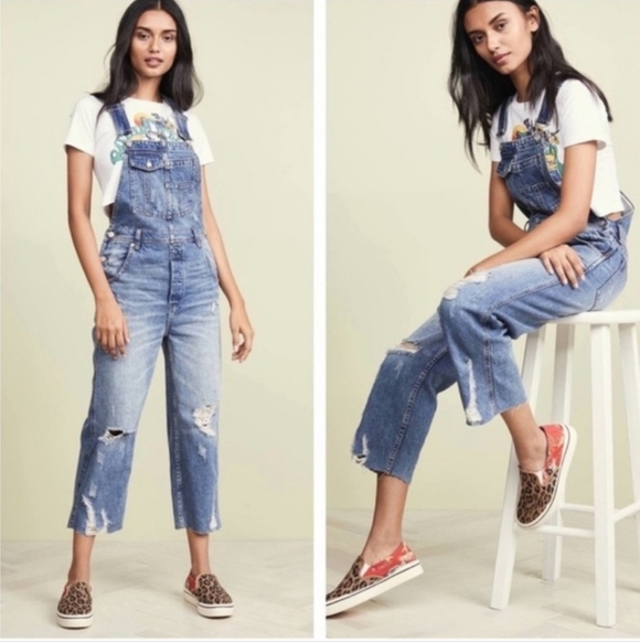 We The Free People Baggy Boyfriend Slouchy Overalls Denim Jumpsuit Overalls 27 - Picture 2 of 15